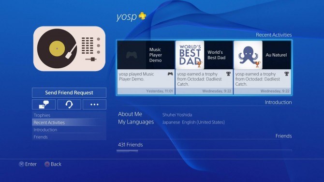 MP3 Player Spotted on Shuhei Yoshida's PS4 Profile, It's Coming