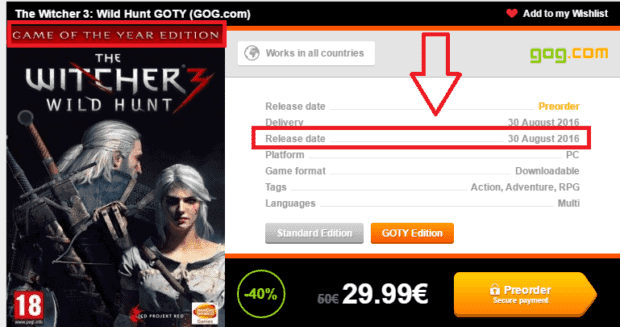 The Witcher 3: Wild Hunt Game of the Year Edition Release Date Leaked