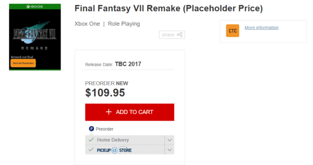 Final Fantasy VII Remake Xbox One Listed
