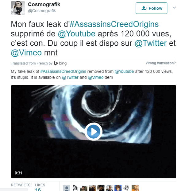 Assassin's Creed Origins Trailer Leak is Fake, Created by a French Designer